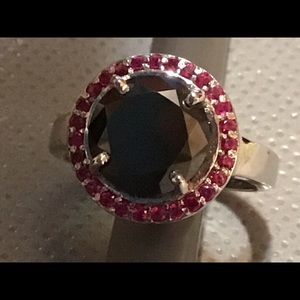 5.25C NATURAL BLACK DIAMOND RING W ACCENT 925SILV